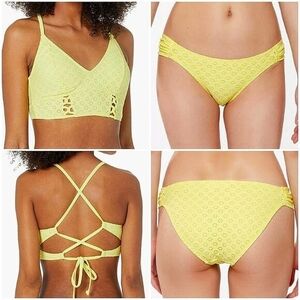 Jessica Simpson yellow bralette bikini top and matching bikini bottom Sz Large